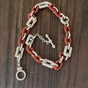 Sterling silver 18” heavy link and coral necklace